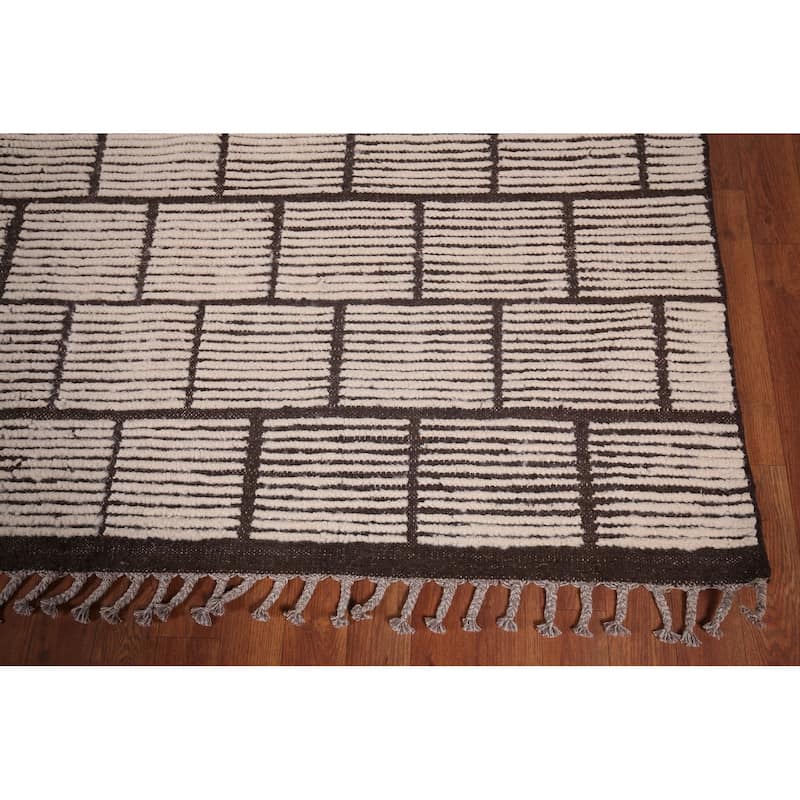 Modern Geometric Moroccan Large Area Rug Hand-Knotted Wool Carpet - 10'0"x 15'5"