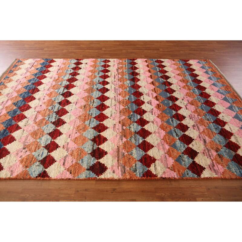 Tribal / Trellis Moroccan Oriental Area Rug Handmade Wool Carpet - 6'7" x 10'4"