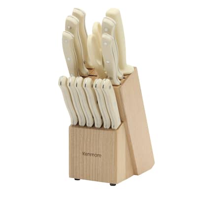 Kenmore Kane 14-Piece Stainless Steel Kitchen Knife Block Set - Triple Rivet ABS Handles.