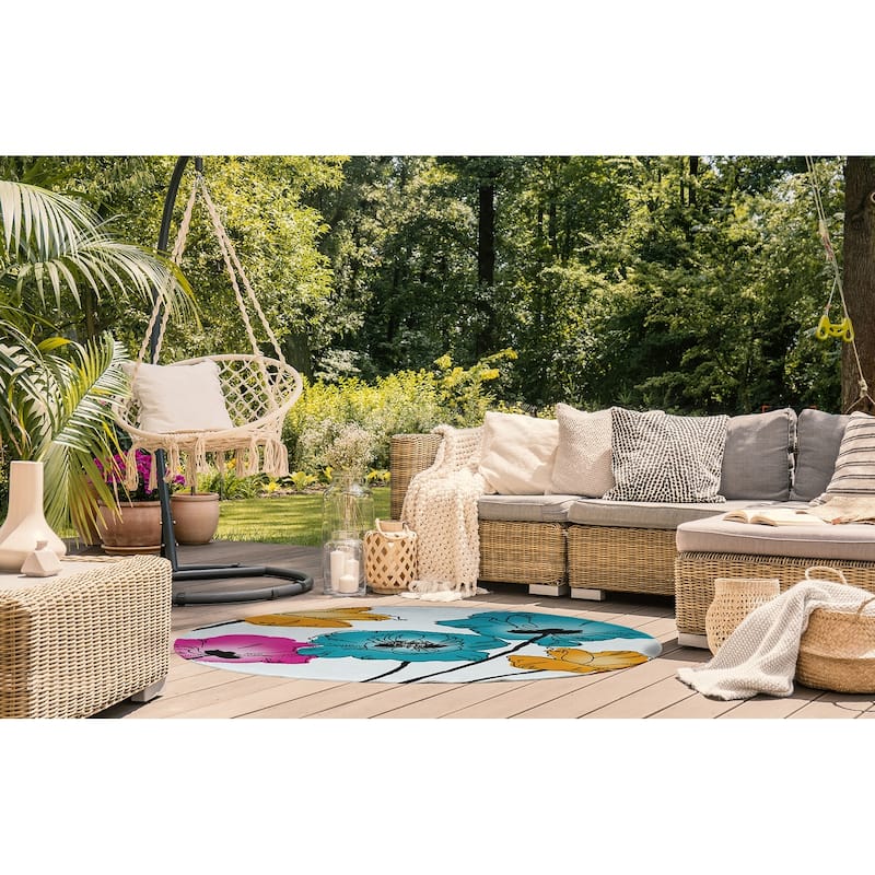 Popping Poppies Spring Chenille Indoor/Outdoor Rug