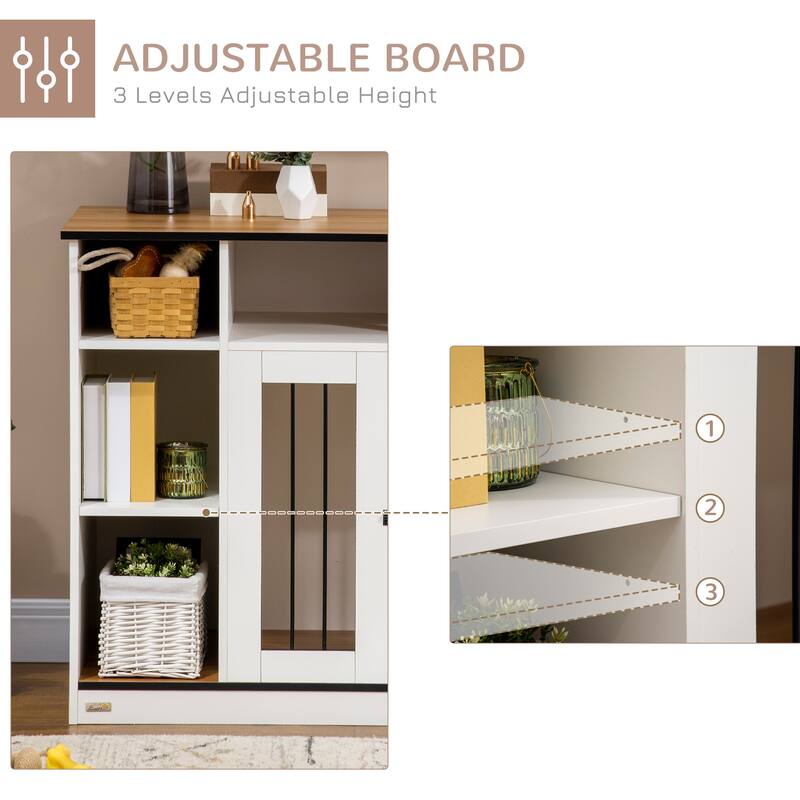 White Steel and MDF Dog Crate Side Table with Lockable Door Adjustable Shelves and Large Tabletop