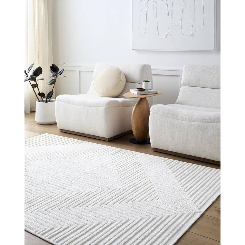 Livabliss Lyna Modern & Contemporary Diamond Washable Area Rug - Cream/White - 7' 10" x 10' 1"