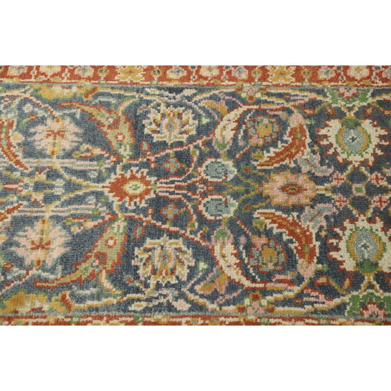 Hand-knotted Transitional Wool Carpet Grey Oushak Rug Floral Oriental Area Rug - 8' 0'' X 2' 7''