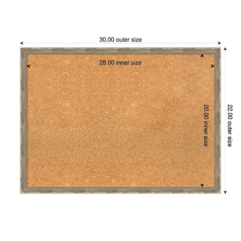Mila Dark Silver Wood Framed Cork Board - Bulletin Board, Organization Board, Pin Board - Natural - 30 x 22 in