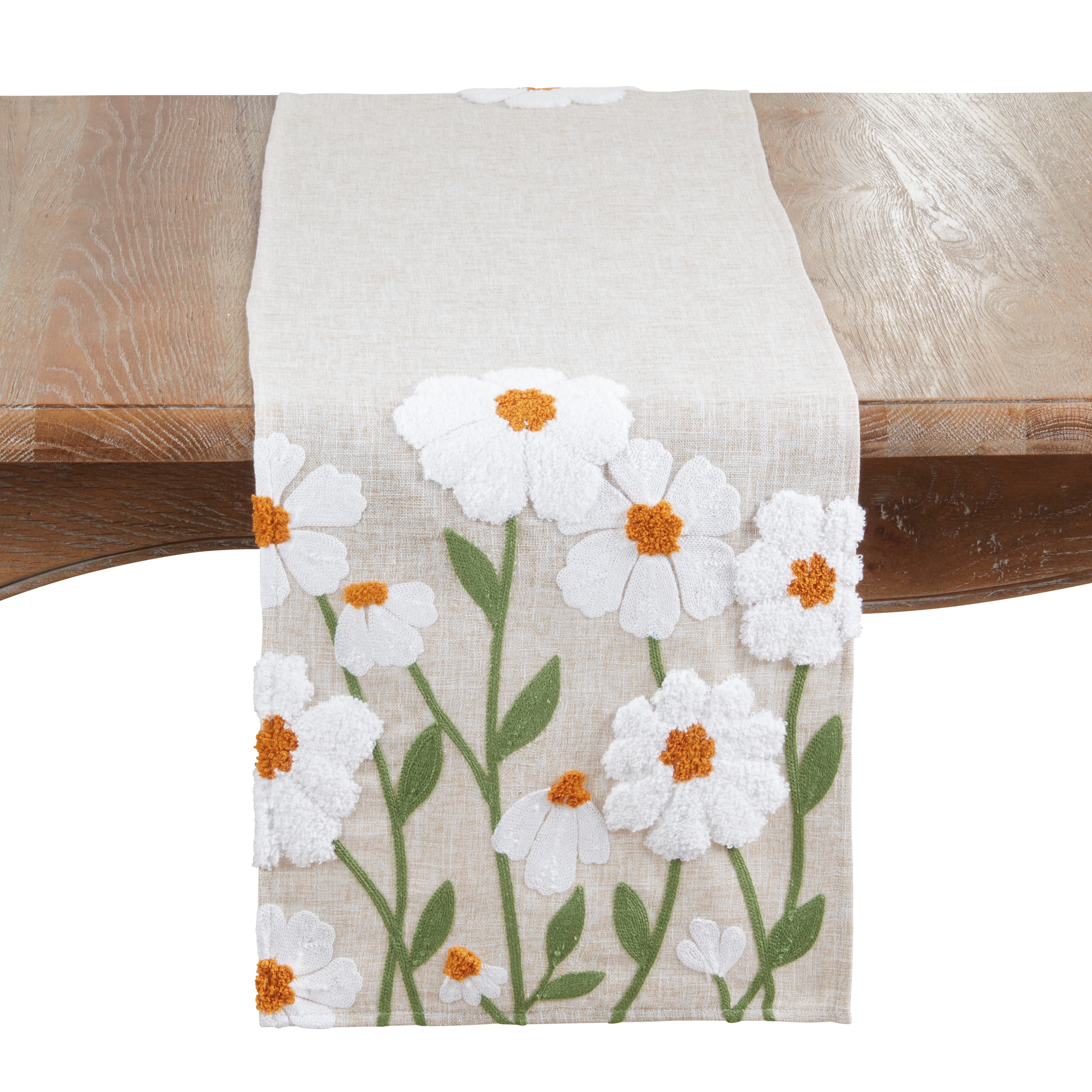 Saro Lifestyle Embroidered Floral Table Runner - Decorative Non-Reversible Polyester Table Runner for Dining Table, 14"x72"