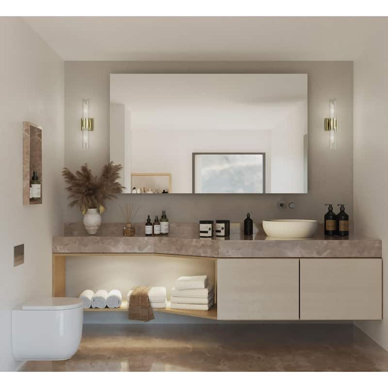 Clarion Collection Two-Light Satin Brass Clear and Glass Modern Style Bath Vanity Wall Light - 20.37 in x 4 in x 5 in