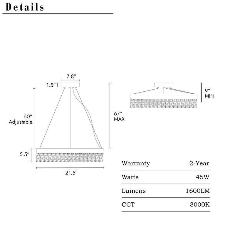 Modern Glam 1-Light Gold Crystal LED Chandelier Round Pendant Lights for Dining Room - 21.5" D x 5.5" H
