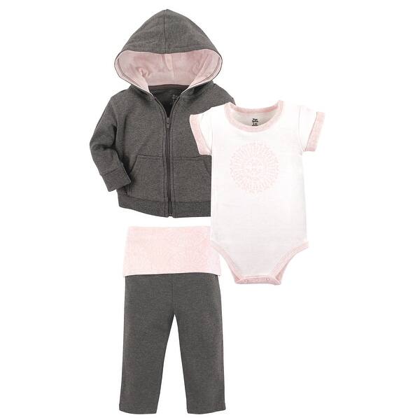 slide 1 of 1, Yoga Sprout Baby and Toddler Girl Cotton Hoodie, Bodysuit or Tee Top, and Pant, Scroll Baby 0-3 Months - Scroll Baby