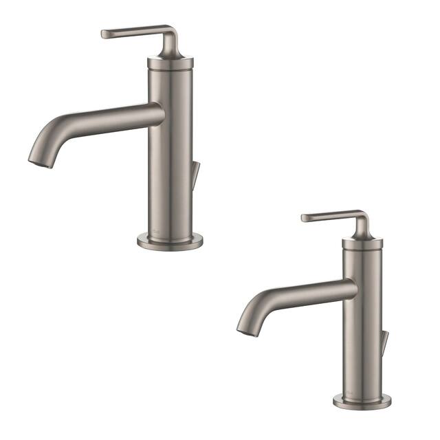 KRAUS Ramus Single Handle Bathroom Sink Faucet w/ Lift Rod Drain - Spot Free Stainless Steel (Pack of 2)