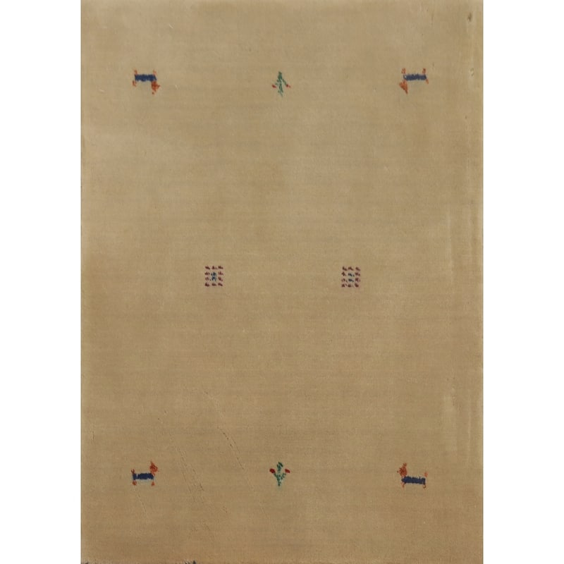 Hand Knotted Oriental 100% Wool Carpet Tribal Animal Pictorial Beige & Ivories Gabbeh Area Rug - 3' 0'' X 2' 0''