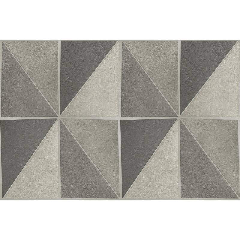 Seabrook Designs Preston Faux Leather Geometric Unpasted Wallpaper - 27 in. W x 27 ft. L - Greystone & Metallic Chrome
