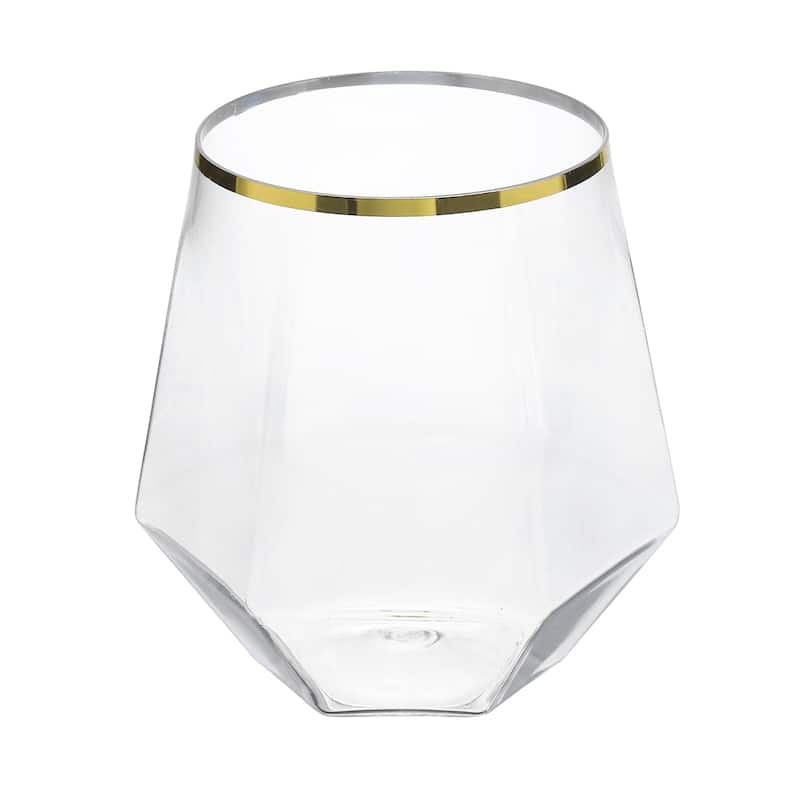Wine Glasses 12oz PET Gold Trim Diamond Glasses Stemless for Wine