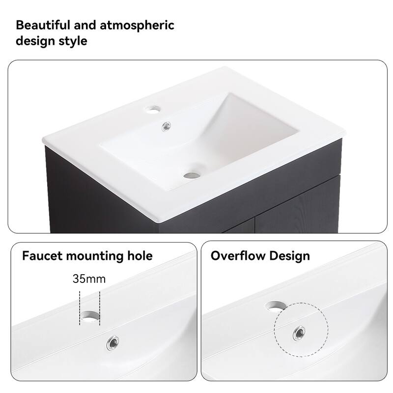 24 in. W x 19 in. D x 23 in. H Bathroom Vanity with White Ceramic Basin,Two Soft Close Cabinet Doors,Excluding faucets