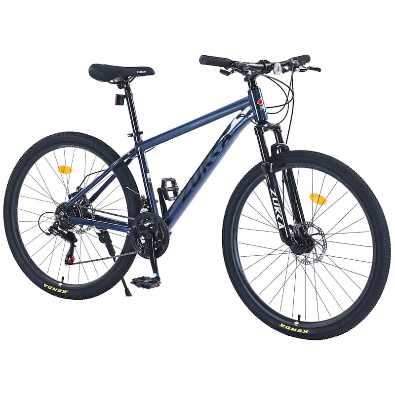 27.5 Inch Cycling Bicycle, 21 Speed Mountain Bike w/Front Suspension, Dual Disc Brakes, Aluminum Alloy Frame for Boys and Girls - Blue