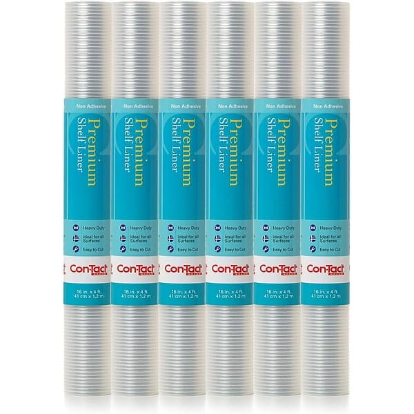 slide 1 of 4, Con-Tact Brand Premium Plus Heavy Duty Non-Adhesive Shelf and Drawer Liner, 16" x 4', Ribbed Clear, (6 Rolls) - "16x4" Clear - "16x4"