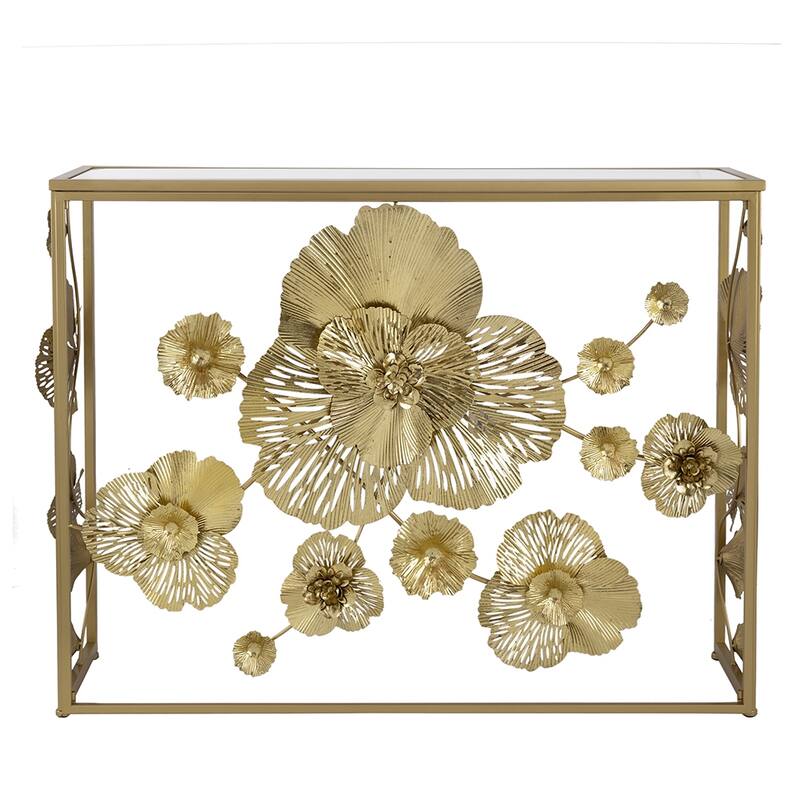 39.5" x 12" x 30.5" Gold Console Table with Mirrored Glass Top, Modern Entryway Table