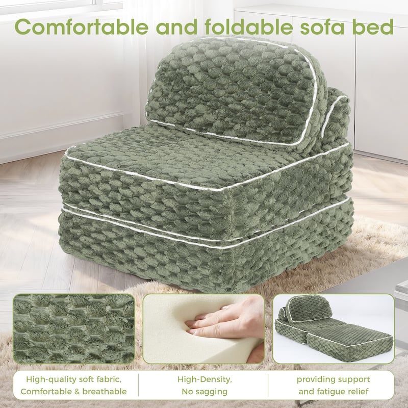 3-in-1 Convertible Sofa Bed Soft Fuzzy Fabric