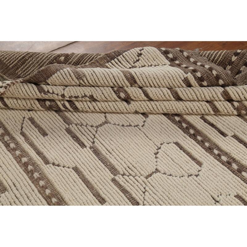 Ivory Moroccan Abstract Area Rug Handmade Wool Carpet - 8'10"x 12'8"