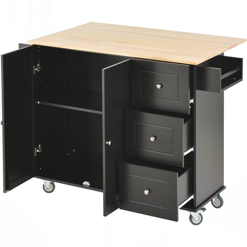 Rolling Mobile Kitchen Island with Drop Leaf - Solid Wood Top