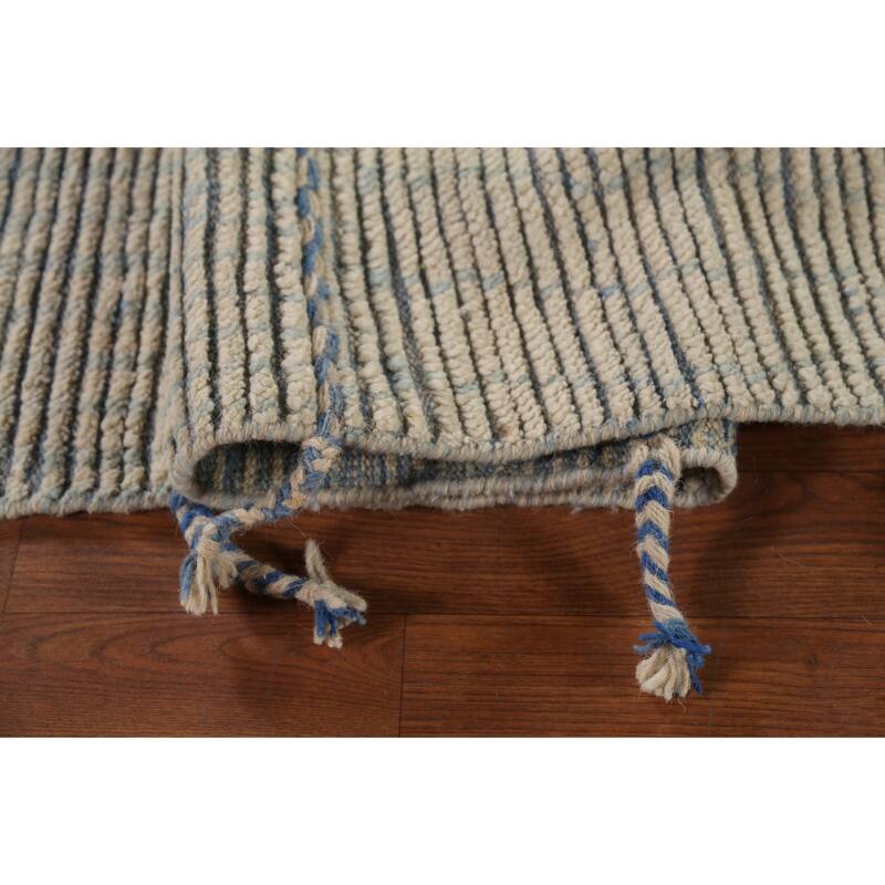 All-Over Abstract Moroccan Modern Area Rug Handmade Stripe Wool Carpet - 8'10"x 11'9"