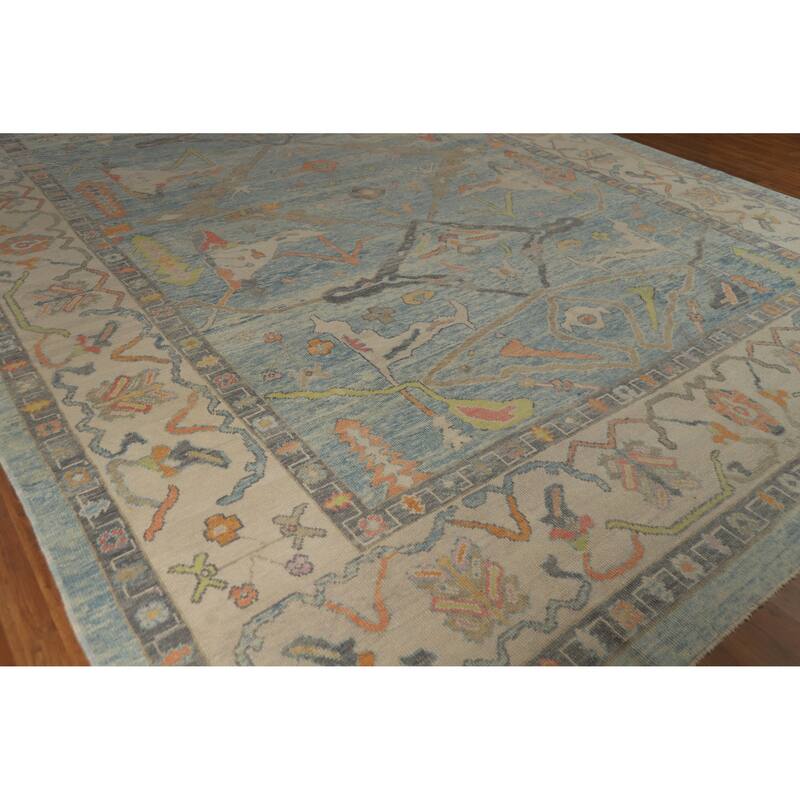 Hand Knotted Oriental 100% Wool Carpet Transitional All-Over Navy Blue & Blues Oushak Area Rug - 16' 3'' X 11' 7''