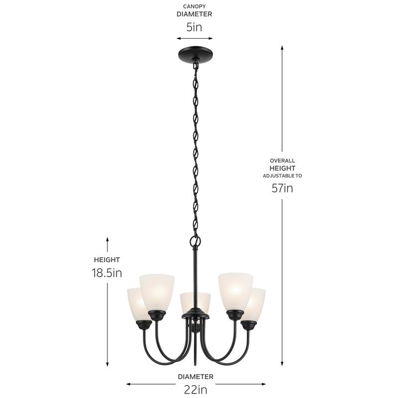 Kichler Lighting Jolie 5-Light Chandelier with Satin Etched Glass in Black