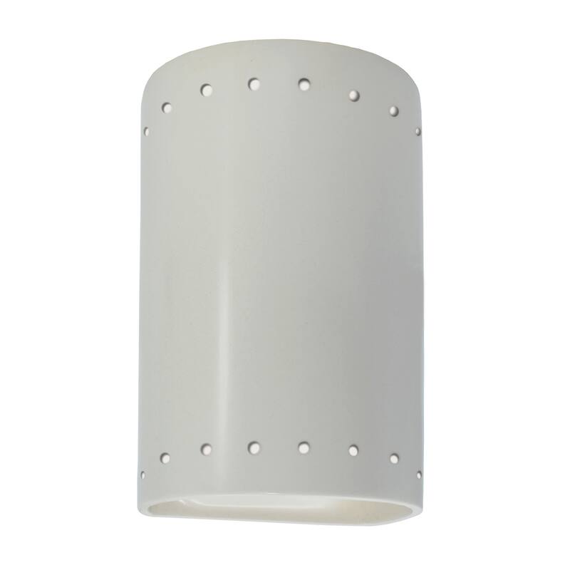 Justice Design Ambiance - Small Cylinder w/ Perfs Wall Sconce - Closed Top - Replaceable Bulb - Matte White