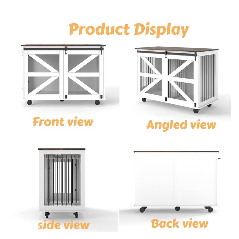 47.2" Multi-Functional Pet Kennel with Flip-Top Feeding Door, Dual-Access, 5 Caster System, Side Hooks