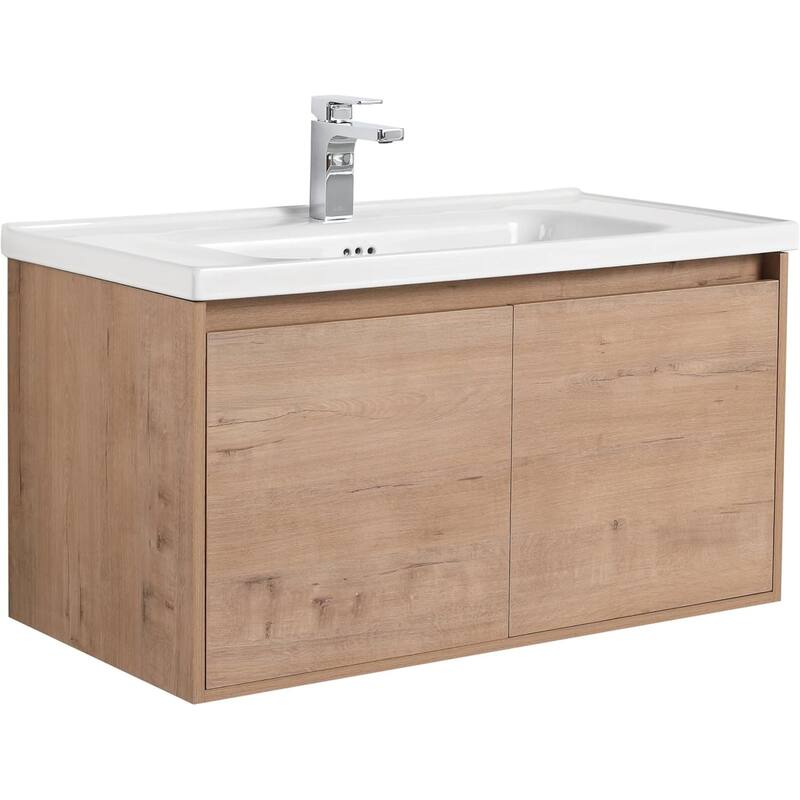 Blossom 36" Wall-Mounted Bathroom Vanity with Ceramic Sink, Soft-Close