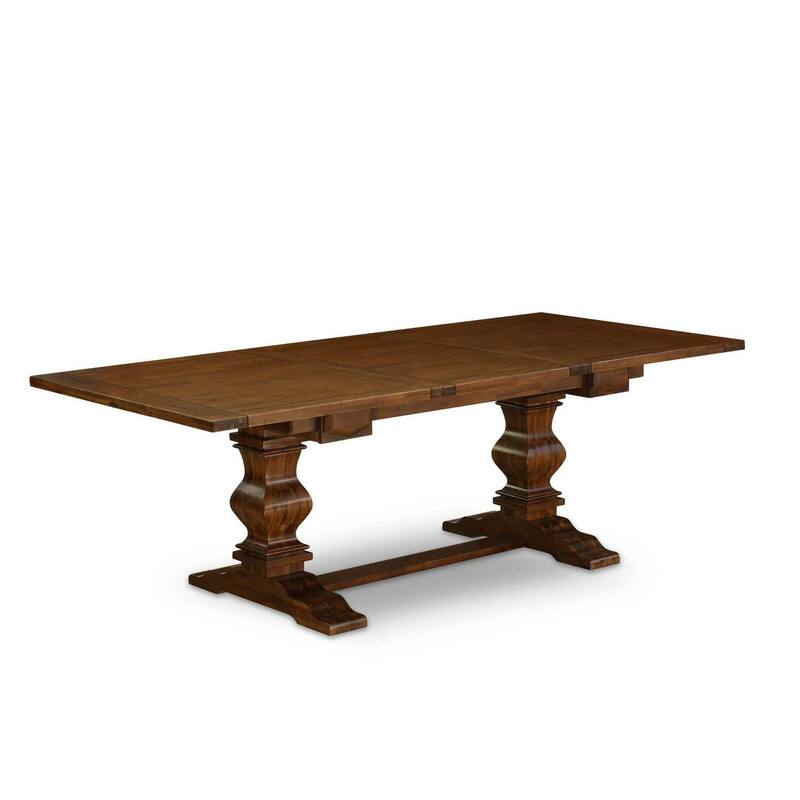 Modern 7-Piece Dining Set - Wood Table & 6 Linen Fabric Chairs - Antique Walnut & Distressed Jacobean Finish - 92
