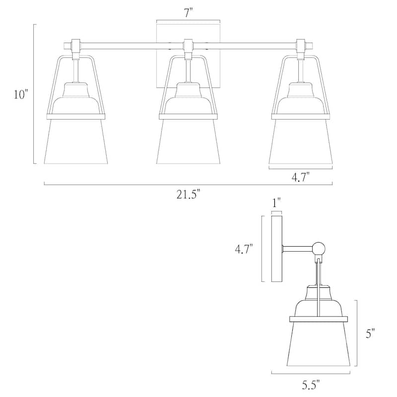 Modern Contemporary Black Gold 3-Light Bathroom Vanity Lights with Cone Metal Shade - L 21.5'' x W 5.7'' x H 10''