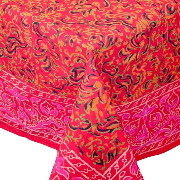 Handmade Sanganer Floral Mandala 100% Cotton Tablecloth Gorgeous Red 72 Inch Round 60x60 Square Inch & 60x90 Inch Rectangular