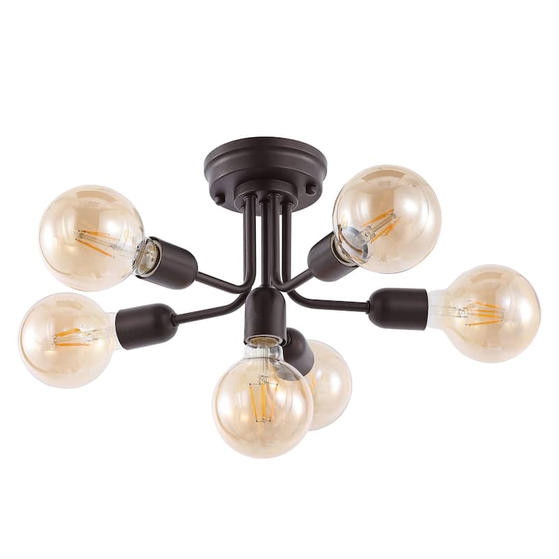Marcel 20" 6-Light Globe Farmhouse Modern Iron Bistro LED Semi Flush Mount, Oil Rubbed Bronze by JONATHAN Y