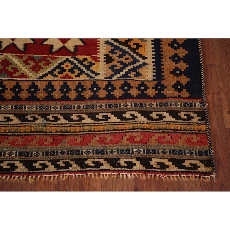 Kilim Qashqai Persian Vintage Area Rug Flatweave Wool Carpet - 5'9" X 8'1"