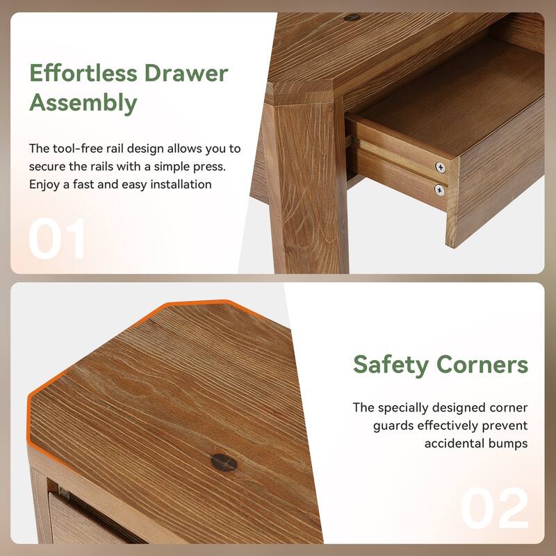 63 Inch Solid Wood Console Table with 3 Drawers, Sofa Table Behind the Couch, Farmhouse Style - 11.81" D x 62.99" W x 31.5" H