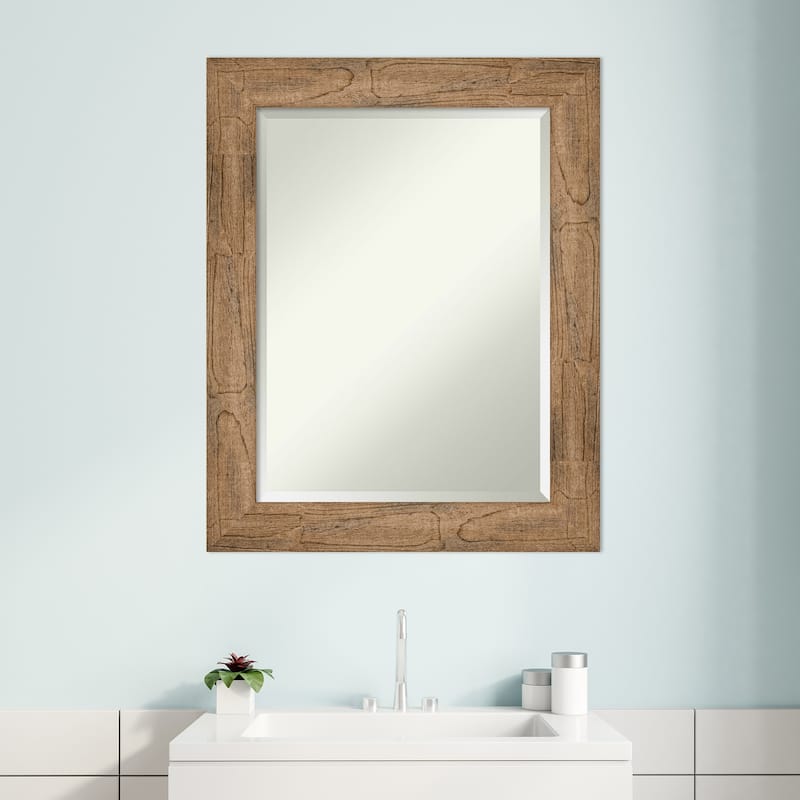 Beveled Wood Bathroom Wall Mirror - Owl Brown Frame