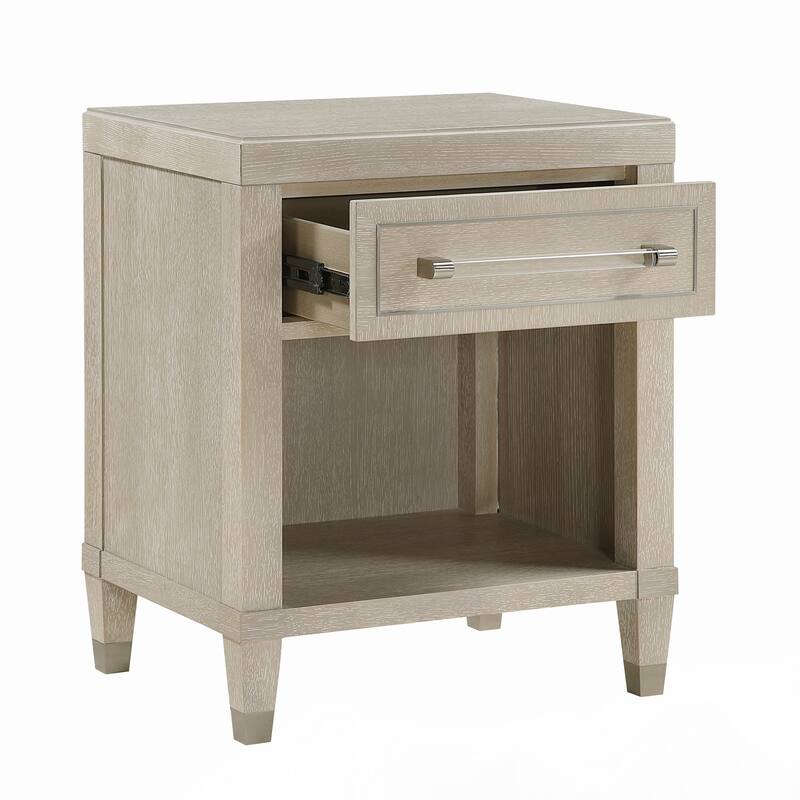 Oak Finish Nightstand with Charging Ports Storage Drawer 1pc