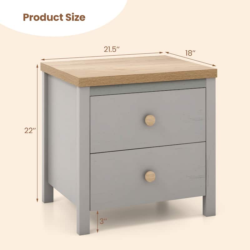 2-Drawer Wooden Nightstand Bedside Table with Storage for Bedroom or Living Room Use