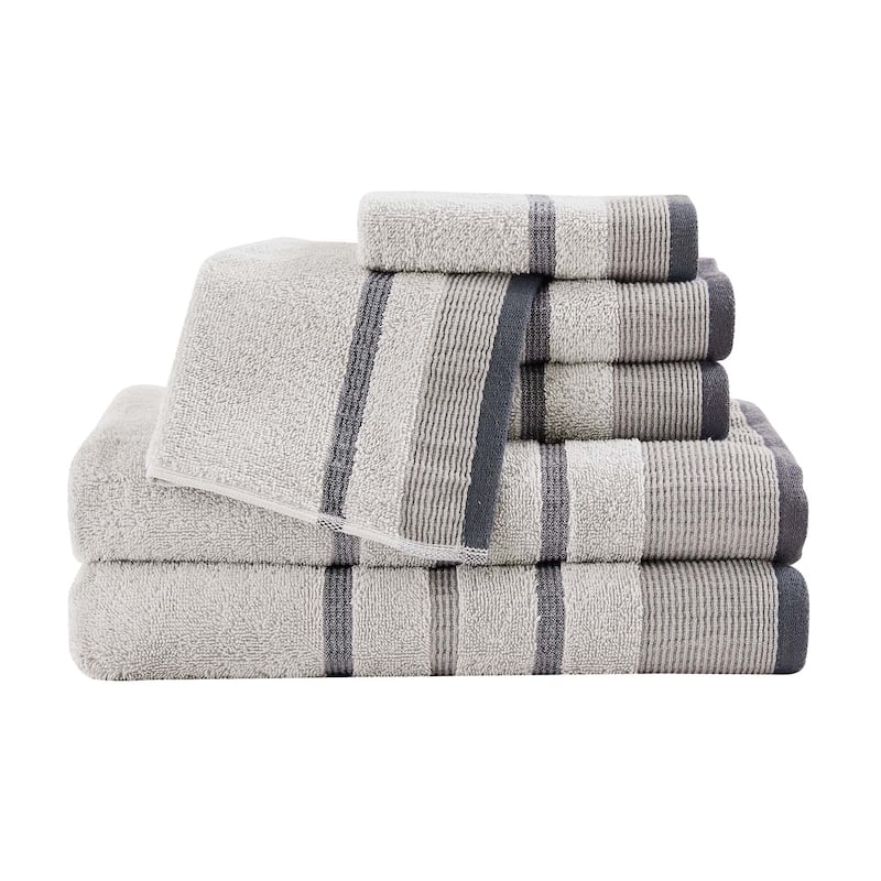 Linery & Co. Luxury Cotton Decorative Towel Set. - 6 Piece Set - Light Grey / Mid Grey / Dark Grey.