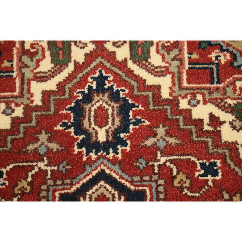 Hand Knotted Oriental 100% Wool Carpet Traditional Medallion Oranges & Rust Heriz (serapi) Area Rug - 4' 11'' X 3' 1''