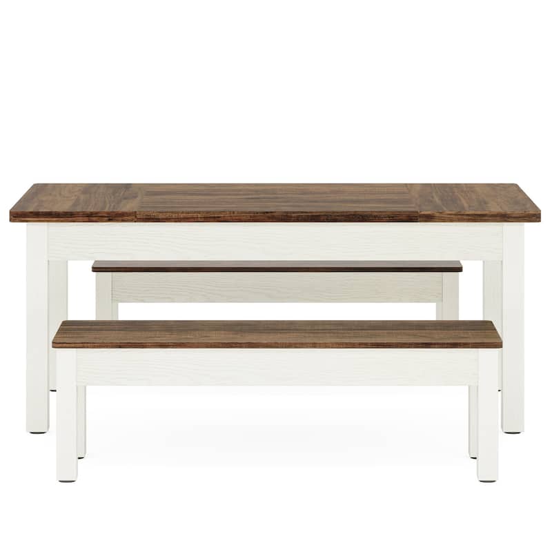 55" 3-Piece Dining Table Set for 4-6-Space-Saving Kitchen Table with 2 Tuck-Under Benches-Rustic Wood & Metal Furniture