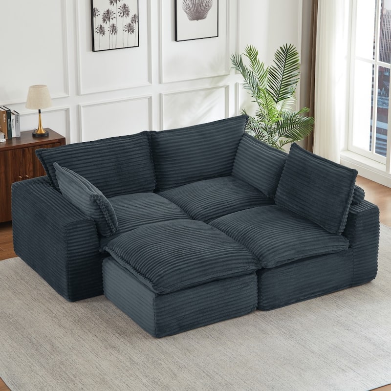 109.4" L-Shaped Cloud Sectional Sofa with Ottoman, No Assembly Required