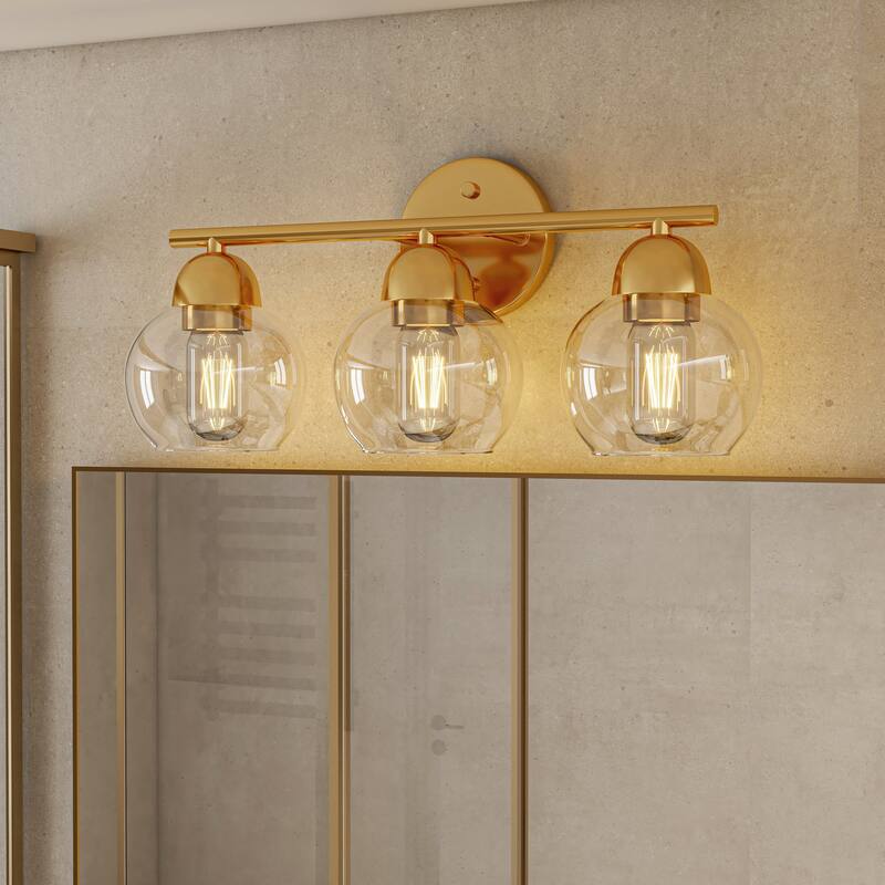 3-Light Metal Bathroom Vanity Lights Glass Shade Wall Sconces