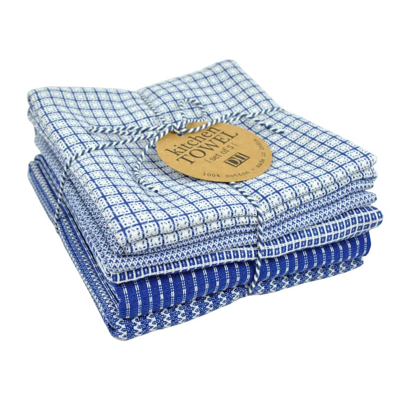 Design Imports Assorted Blue Dishtowel (Set of 5)