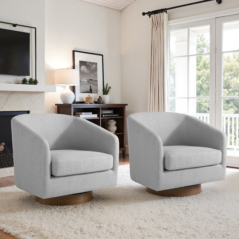 2 Set Modern Wide Round Swivel Accent Barrel Chairs