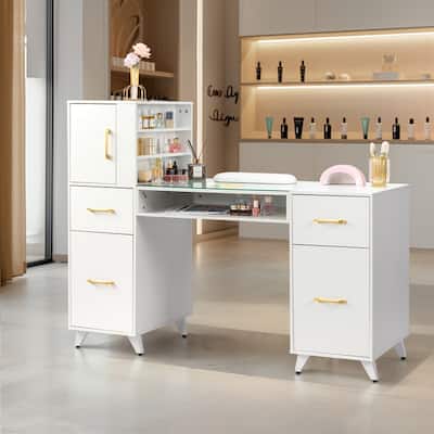 Embossed Particle Board Tempered Glass 55" W Manicure Table