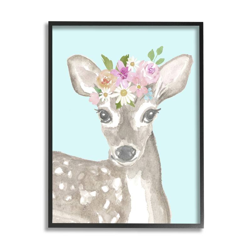 Stupell Floral Deer on Framed Giclee Art Design by Corinne Haig - 24 x 30 - Black
