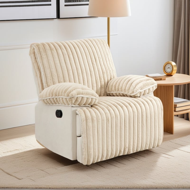 Manual Wall Hugger Recliner Chair for Small Space, Living Room Single Sofa with Cup Holders, Modern Pillow Top Arms Recliner - Beige