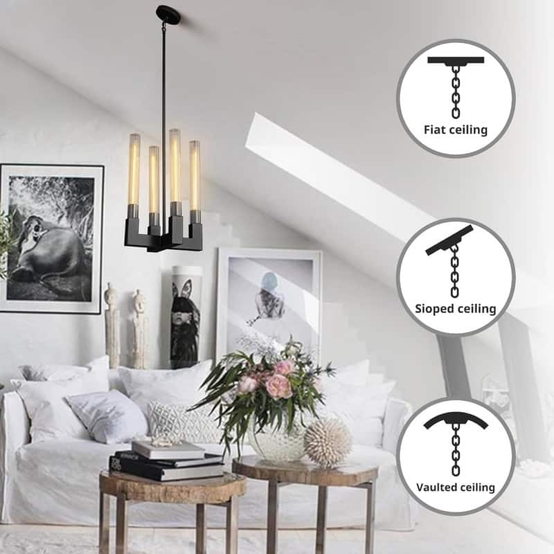 KAYLA 12-Light Candlestick Chandelier, Modern Chandelier with Glass Shade, Retangular Luxurious Ceiling Pendant Light