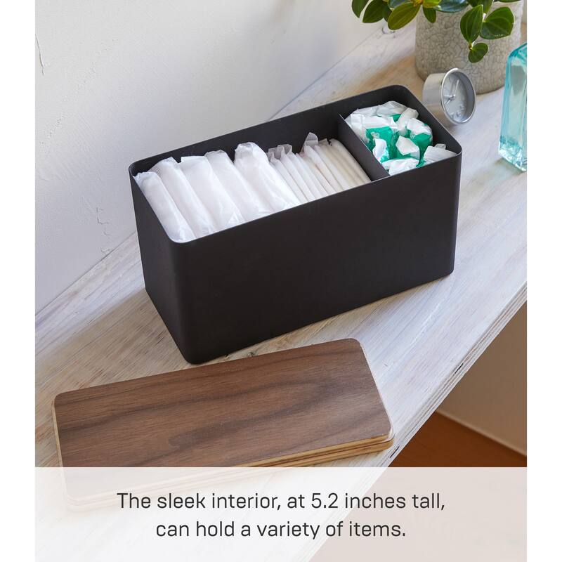 Yamazaki Home Countertop Organizer, Steel and Wood, Lid - L 4.13 x W 9.06 x H 5.51 inches